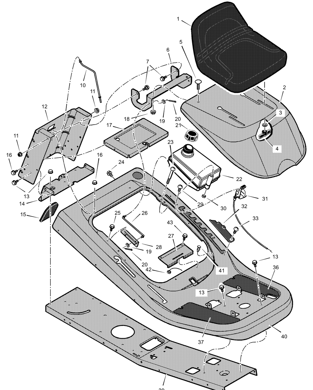 Chassis And Hood Diagram and Parts List for 309012X11A 2001 Briggs and Stratton Lawn Tractor